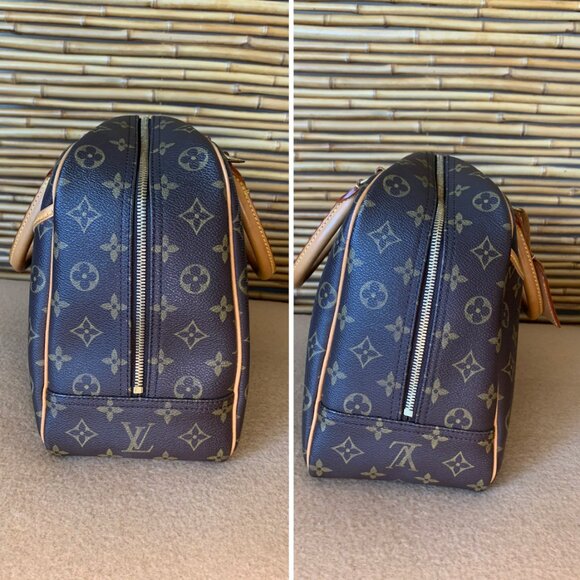 Louis Vuitton LV Logo Deauville HandBag Monogram Leather Brown Tote Purse EUC - Picture 5 of 15